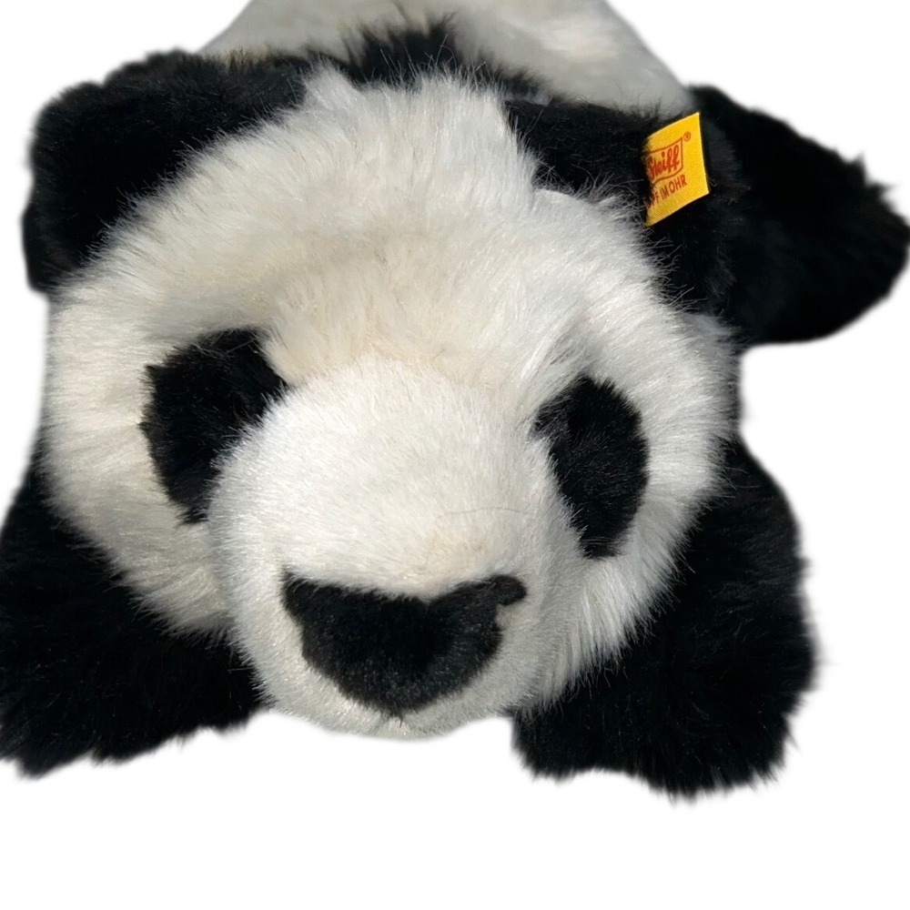 Steiff Manschli Panda Bear Plush Black White Reclining Button in Ear Germany 10"
